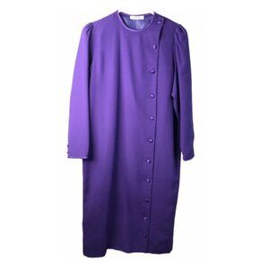 Vintage 80s Purple Wool Coat Dress Mini Buttons